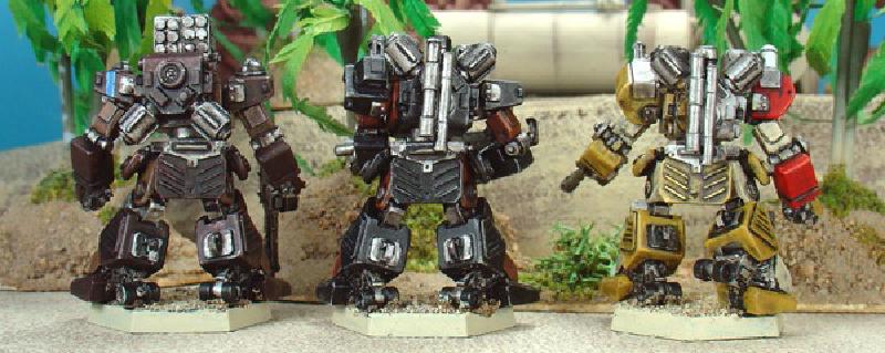 Painted back views of Mad Dog R, Bear, and Den Mother.