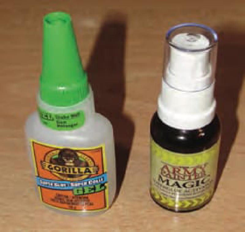 Gorilla Super Glue GEL easy to aplly and does not run. Plus some Super Glue Accelerator Spray for when the glue just does not want to set fast.