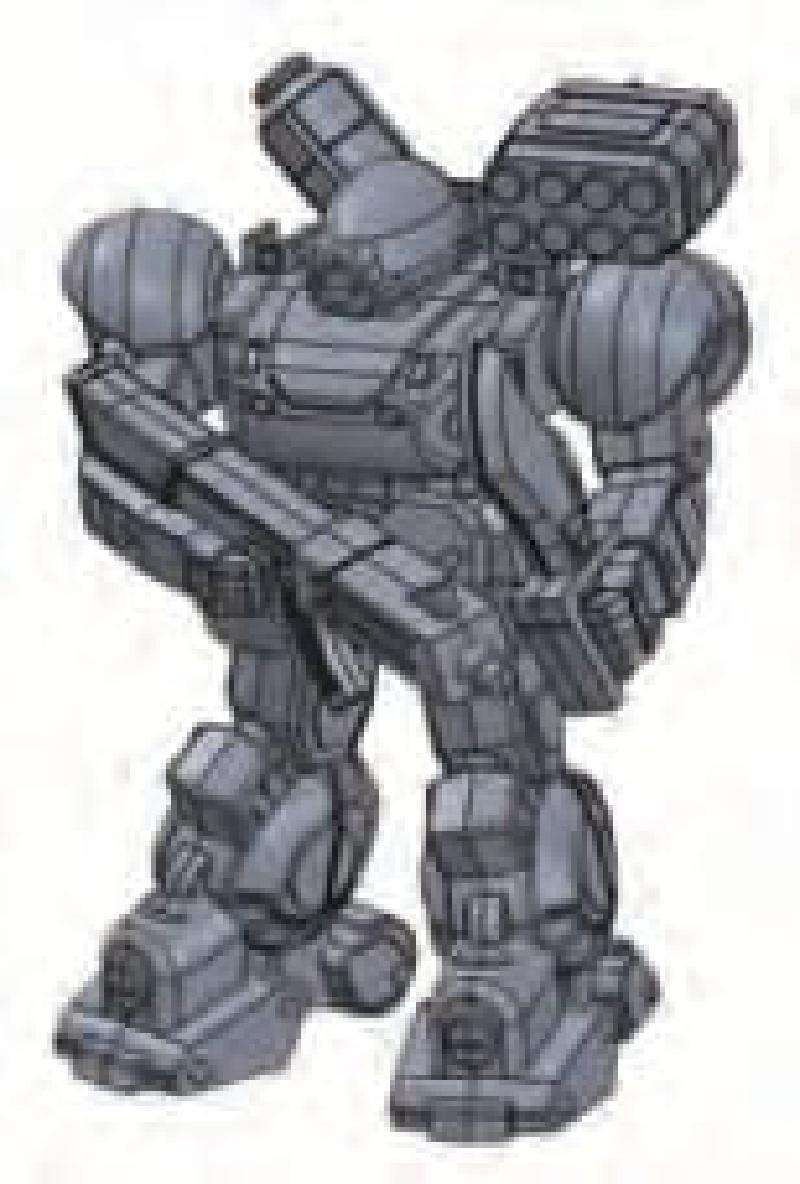 Jager with special right arm with weapon across torso.