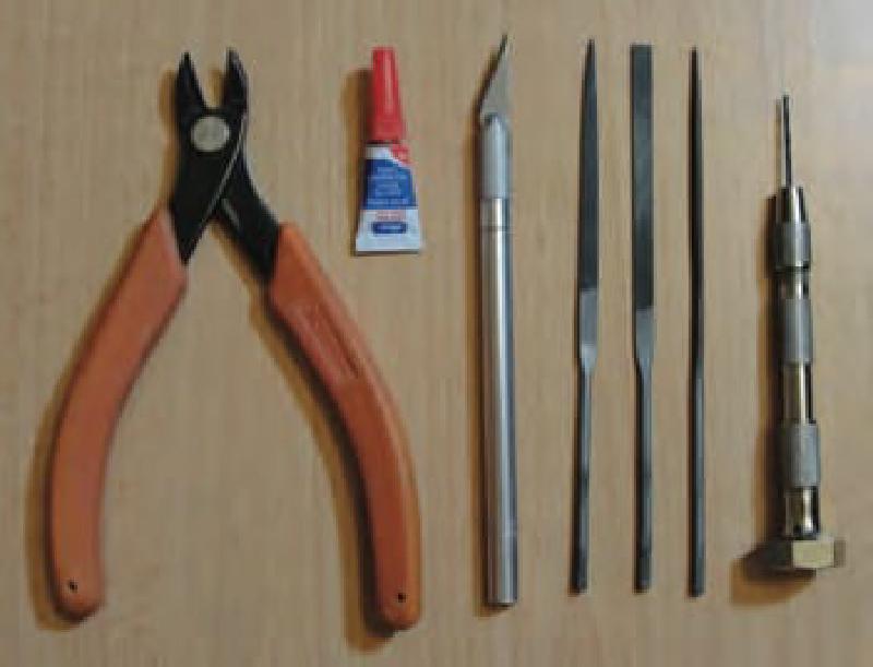 Tools and Supplies Needed (Clippers, Super Glue or  Plastic Model Glue, Hobby Knife, Fine Grit Hobby Files or Sandpaper, and Hand Drill with 1/16 bit).